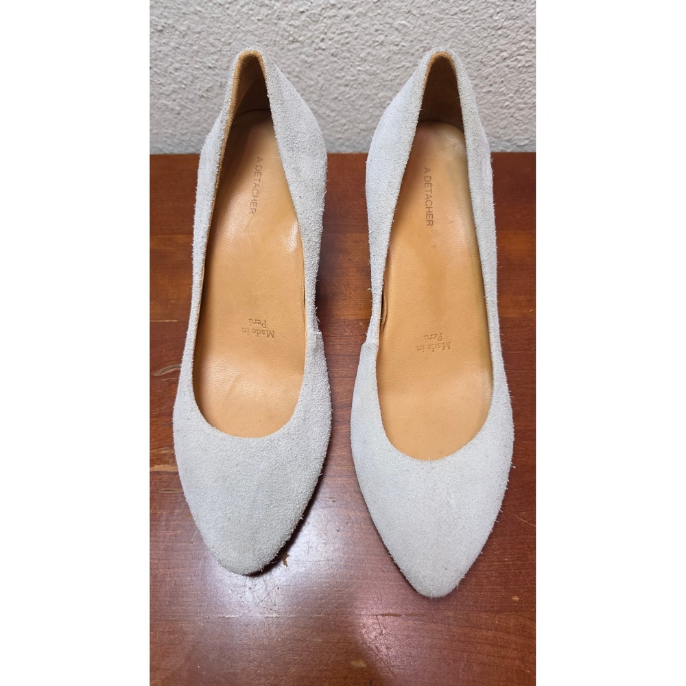 A Detacher Ruth Suede Wood Block Heel Pumps Womens 10 Light Green Made In Peru